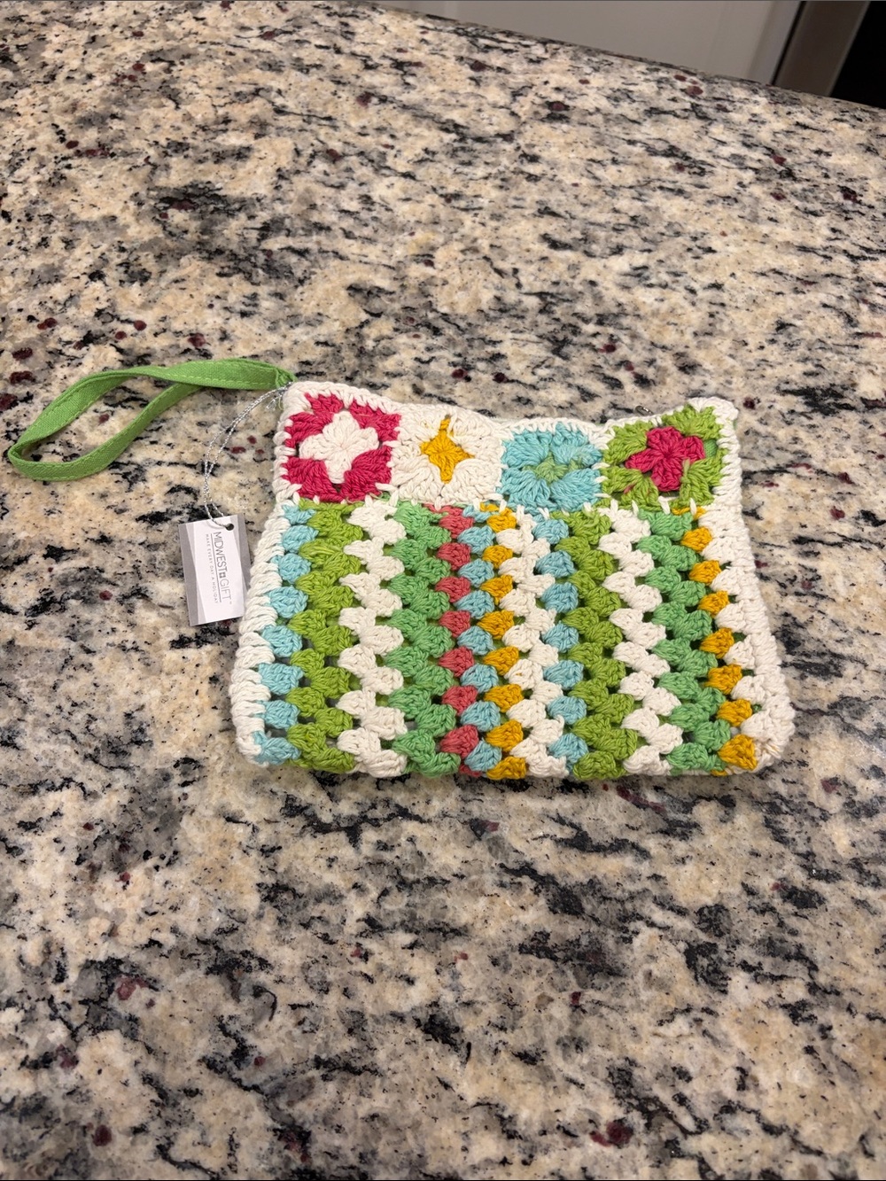 Midwest Gift Floral Crochet Wristlet Pouch, Zip Closure, Lined, 7”x6” NWT